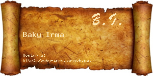 Baky Irma névjegykártya